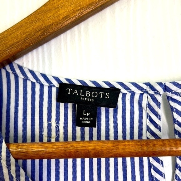 Talbots - Blue Stripe W/ Yellow Appliqués Short Sleeve Blouse Size Large Petite - Picture 8 of 12